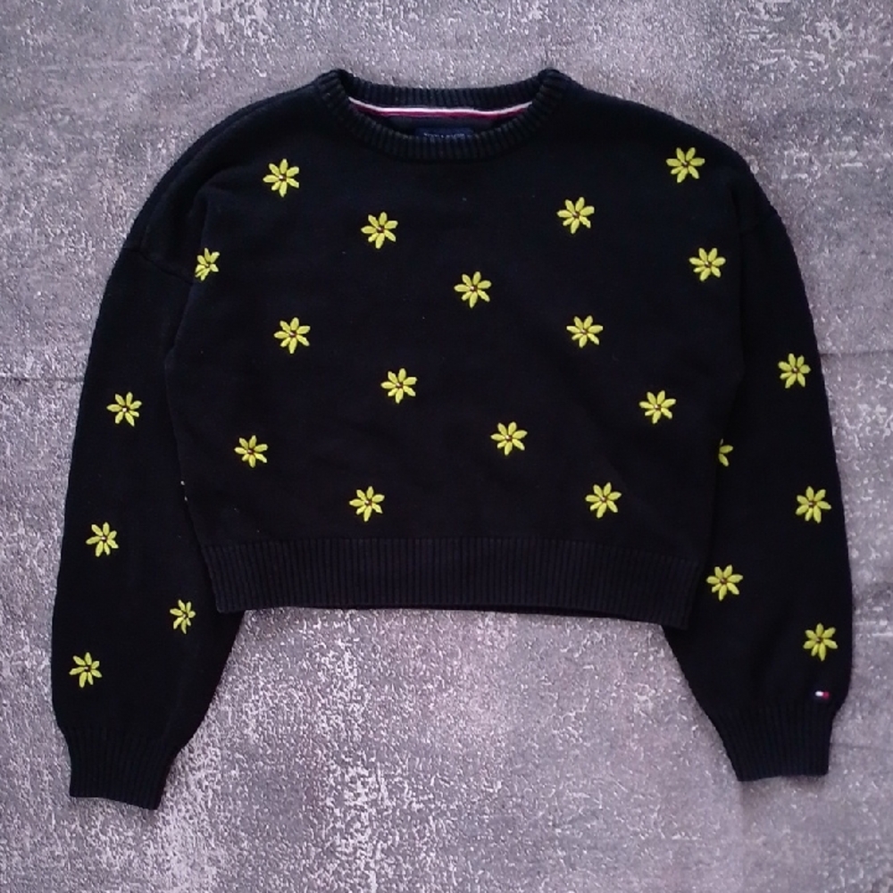 Tommy Hilfiger Black Sweater with Yellow Floral Design